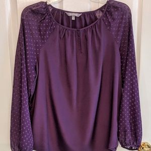 Daisy Fuentes Swiss Dot Purple Peasant Top MED